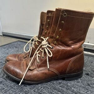 Vintage Justin Boots Men's Brown Leather Lace-Up Boots rugged preppy rustic